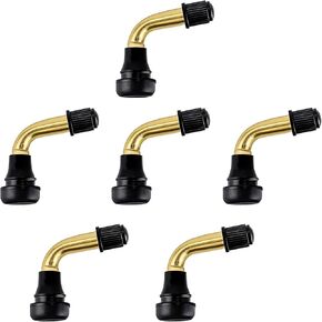 PVR70 Tubeless Tire Valve Stem, Tire Valve Curved Bent 90 Degree Angled, Brass Stem, Tire Rubber Nozzle Core Compatible with Tubeless Tire Rim, Motorcycle, Scooter, ATV (Pack of 6)