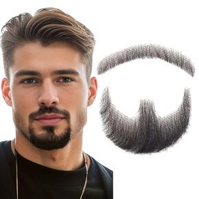 Fake Mustache Realistic Beard 100% Human Hair Full Hand Tied Facial Hair Black Goatee False Beards Lace Invisible Fake Mustache for Entertainment Drama Party Movie Makeup