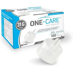 ONE-CARE Pen Tips 31G x 5/32’’ (4mm), Universal Fit, Optimal Skin-Contact for Comfort, Sterile, 100/bx