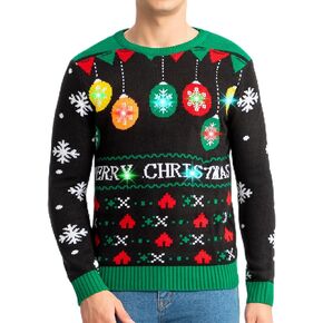 MGparty Ugly Christmas Sweater Men Women 2024 Light Up Christmas Sweater, Funny Cute Xmas Holiday Pullovers for Parties