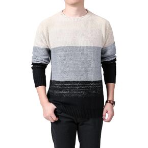 Mens Fashion Crewneck Pullover Sweater Soft Casual Striped Color Block Sweaters Thermal Cottton Knitted ﻿ ﻿