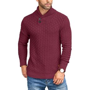 COOFANDY Men's Shawl Collar Pullover Sweater Casual Slim Fit Button Textured Knit Sweaters
