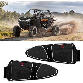 حقيبة باب جانبية لـ RZR، حقيبة تخزين للباب الملحقات، زوج من أكياس الباب الأمامي، توفر مساحة تخزين إضافية، مع وسادة للركبة وحامل أكواب، متوافقة مع 2014-2021 Polaris RZR XP Turbo Turbo S 10