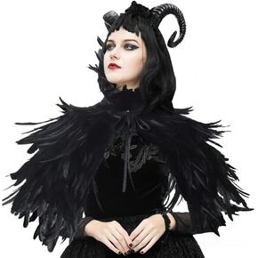 Feather Cape Shawl Costume Black Witch Wings Collar Adult Crow Neck