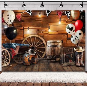 SVBright Western Backdrop 5Wx3H Cowboy Birthday Banner Wild West Horse Barn Door Old Wood Wheels Green Leaves Garage Door Boy Man Decorations Photography Background Banner Photo Booth Studio