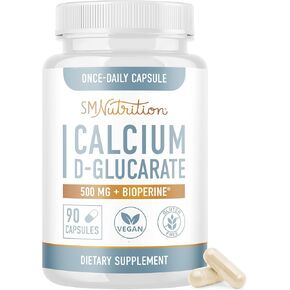 Calcium D-Glucarate | 500mg | CDG for Liver Detox & Cleanse, Hormone Balance, Metabolism & Menopause Support | Calcium Supplement | Vegan, Non-GMO, Calcium D Glucarate 500mg | 90 Ct. (3-Month Supply)