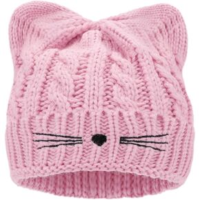 Girls Sequin Cat Ears Hats Cute Winter Beanies Hat for Outdoor Snow Ski Warm Knit Caps (Age 7-15)