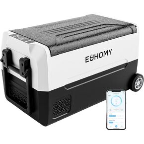 EUHOMY 12 Volt Refrigerator, 58QT(55L) 12V Fridge, Electric Cooler 12/24V DC 120-240V AC -4℉~68℉, 12V Freezer Removable Divider, Car Fridge For Camping, RV, Travel, Fishing, Outdoor