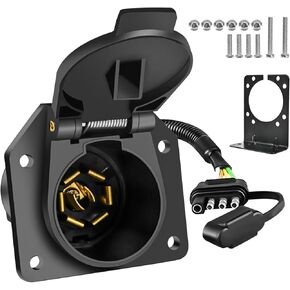 4 Pin to 7 Pin Trailer Adapter, 7 pin Round to 4 pin Flat Trailer Plug Adapter, Upgrade 18AWG Copper Wire Trailer Light Adapter with Mounting Bracket for RV Truck Factory Tow Package