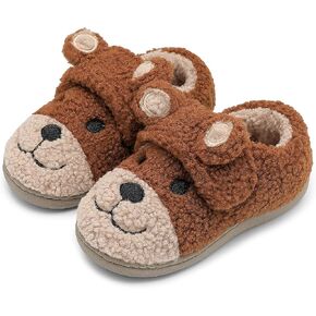 shoeslocker Toddler Slippers Boys & Girls House Slippers Cozy Indoor Outdoor Shoes for Kids Cute Bear Slippers