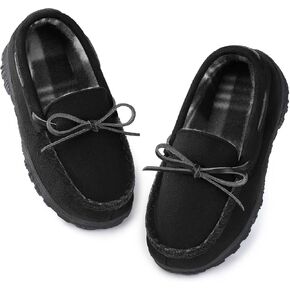 Boys House Slippers Memory Foam Moccasin Shoes Furry Plush Lining Non Slip Indoor Outdoor Boys Slippers for Big Kids Little Kids