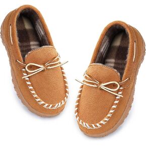 Boys House Slippers Memory Foam Moccasin Shoes Furry Plush Lining Non Slip Indoor Outdoor Boys Slippers for Big Kids Little Kids