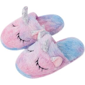 KAKU NANU Kids Slippers Fluffy Slippers Warm Rainbow Slippers Memory Foam Home Slides for Girls Boys