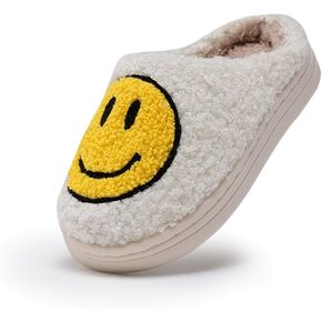 sharllen Smile Face Slippers Kids Happy Face Slippers Fuzzy Cozy Non-Slip Toddler Girls Boys Slide Slippers Plush Cute Warm Soft Socks Shoes for Little Big Kids Winter Indoor Outdoor