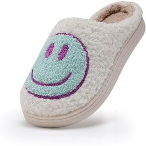 Sharllen Kids Happy Face Fuzzy Cozy Non-Slip Toddler Girls Boys Slide Slippers Plush Cute Warm Soft Socks Shoes for Little Big Kids Winter Indoor Outdoor in Saudi Arabia