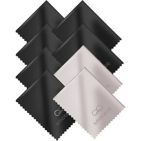 SmoTecQ Glasses Cleaning Cloth, Premium Microfiber Lens and Screen Cleaner, Reusable and Washable - Pack of 8, 7 x 6-Inch, Dark Blue and Grey