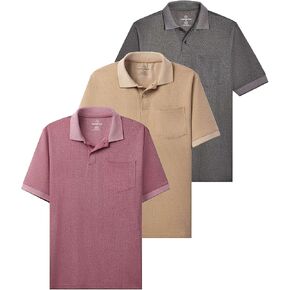 Real Essentials 3 Pack: Men's Regular-Fit Ribbed Polo Shirt with Pocket (Available in Big & Tall)