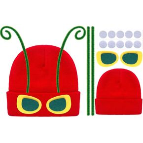 DIY Caterpillar Beanie Hat Set, Caterpillar Knitted Beanie Cap with Eye Twist Stick for Winter Warm Hat Costumes Set