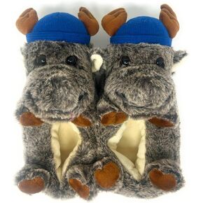 ooohyeah Kids Cute Animal Fuzzy Slippers, Funny Moose Cozy Non-Slip House for Boys & Girls, Dash, Size 1-4