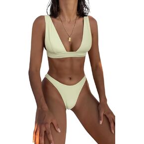 Bathing Suits for Women Deep V Neck Sexy Two Piece Bikini Sets for Women Thong Halter Cheeky Swimsuit