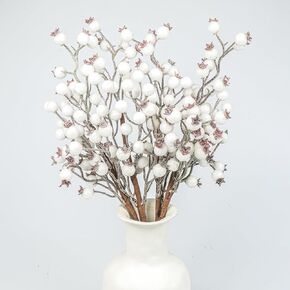 Fangoo 6PCS Christmas White Berry Stems,15.7 Inch Artificial White Berries Burgundy Shiny White Berry Picks Holly Berries Branches for Christmas Tree Decorations DIY Crafts Winter Home Decorations