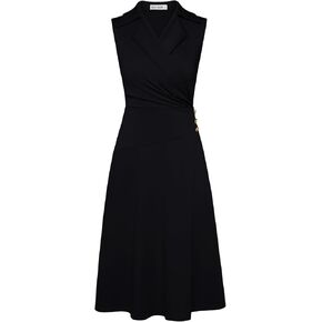 GRACE KARIN 2025 Women's Notch Lapel Ruched Wrap V Neck Business Work Dress Sleeveless A Line Midi Dress