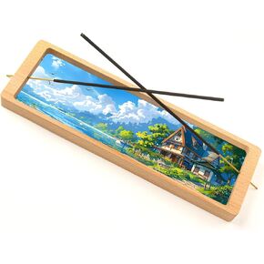 Incense Holder Stick with Wide Glass Base Home Lakeside Villa View Decor Modern Wood Large Incense Tray Incense Burner Double Holes goolan