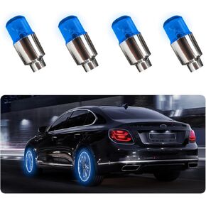 4 PCS LED Tire Valve Stem Cap Lights, Cool Light & Shock Sensor Night Flash Light for Tire Decor, Waterproof Motion Tire Spoke Light for Most Vehicle, Car Accessories (Red)