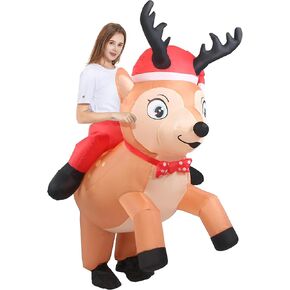 Inflatable Reindeer Costume Adult Funny Blow Up Elk Deer Costumes Riding Holiday Inflatable Suit Christmas Outfit For Women Men Teen Cosplay