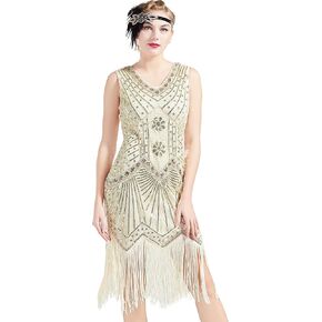 BABEYOND Women's Flapper Dresses 1920s V Neck Beaded Fringed Great Gatsby Dress