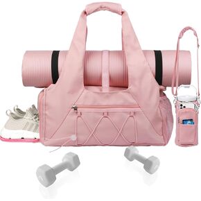 Gym Bag for Womens,Pink Travel Duffel Bag with Shoes Compartment and Wet Pocket Water Bottle Carrier Bag Multi-Functional Bags Ideal for Travel, Gym, Sports, Weekender
