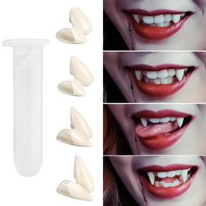 16 Pairs Vampire Teeth with Adhesive, Vampire Fangs for Adults, Halloween Party Cosplay Props, 4 Size (13mm,15mm,17mm,19mm)