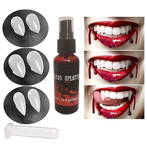 Halloween Party Cosplay Vampire Blood and Fangs Makeup Kit,Suitable For Special Effect Zombie Bride, Vampire And Monster SFX Horror Clown Makeup (A)