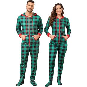 Veseacky Family Christmas Pajamas Matching Sets Adult Onesie Zipper Hooded Footed One-Piece Pjs Jumpsuits in Kuwait