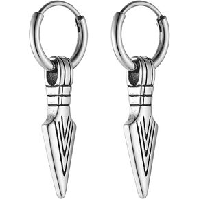 HZMAN Sword/Cross/Awl Spike Dangle Earrings for Men Women Gothic Punk Stainless Steel Hinged Huggie Hoop Earring Jewelry Gift