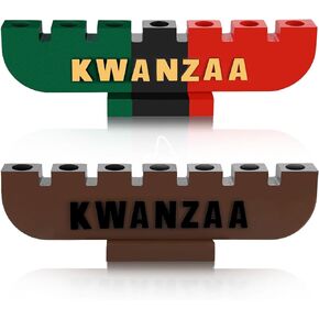 2 Pcs Kwanzaa Kinara Kwanzaa Celebration Decoration Handmade Wood Kwanzaa Candle Holder for Kwanzaa Table Centerpiece Decor