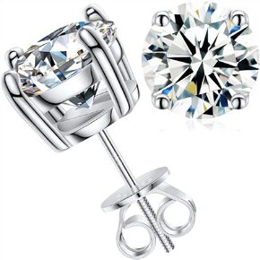 Moissanite Earrings Screw Back 0.2-8 Carat Moissanite Stud Earrings for Women, 18k White/Yellow Gold Plated S925 Sterling Silver Men's Diamond Earrings D Color VVS1 Clarity Round Cut Solitaire Simulated Diamond Stud Earrings Christmas Gift