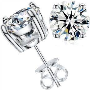 Moissanite Earrings Screw Back 0.2-8 Carat Moissanite Stud Earrings for Women, 18k White/Yellow Gold Plated S925 Sterling Silver Men's Diamond Earrings D Color VVS1 Clarity Round Cut Solitaire Simulated Diamond Stud Earrings Christmas Gift