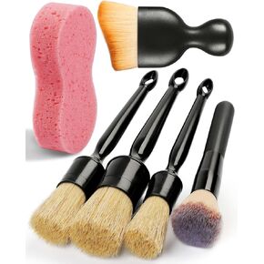 6PCS Car Detailing Brush Set, Ultra Soft Boars Hair Detail Brushes, Automotive Cleaning Brush Kit for Wheels, Air Vent, Leather Seats, Vehicles Auto Exterior Interior Detailing Brushes Tool