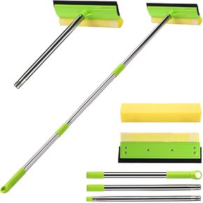XINDELL Car Windshield Cleaner Tool – 2 in 1 Extendable Window Squeegee Broom Washing Kit with Extension Pole, 58'' Long Handle Wiper for Shower, Windshield, Mirrors, and Glass