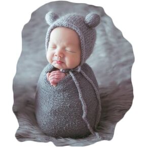 Newborn Baby Photography Props Outfits Hat Long Ripple Wrap Set for Boys Girls Photography (Light Gray)