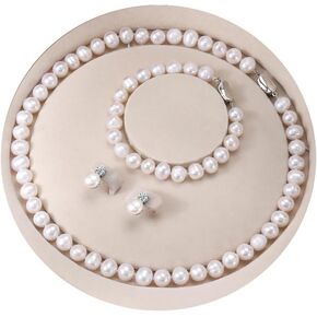 Freshwater Pearl Necklaces Set for Women Includes White Silver Pearl Bracelet and Pearl Diamond Stud Earrings Jewelry Set for Women Men Mother Wife Girlfriend Birthday Wedding Christmas Gifts