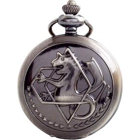 BOSHIYA Fullmetal Alchemist Pocket Watch with Chain Vintage Bronze Quartz Pocket Watch Cosplay Accessories Anime Merch Gift Box