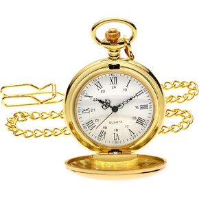 I-MART Smooth Vintage Pocket Watch with Chain, Classic Alloy Pocket Watches for Men Women, 1920s Style Quartz Pocketwatch, 1.78" Diameter