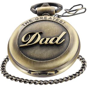 SwitchMe Retro Quartz Pocket Watch Japan Movement with Belt Clip Chain for Dad Bronze