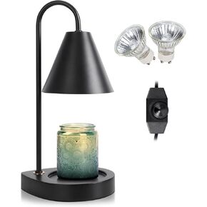 Candle Warmer Lamp - Dimmable Candle Lamp Warmer Electric with 2 Bulbs, Scented Wax Melter Warming Lamps No Smoke, Compatible with Various Candle Jars, Home Decor Gifts, Black Small Bedside Lamp