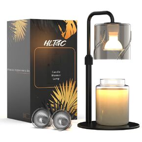 Candle Warmer Lamp, with 2 Bulbs,Adjustable Height,Timer & Dimmer,Compatible with Large Yankee Candle Jars,for Jar Candles,Electric Top Candle Melter,110-120v，(Black)