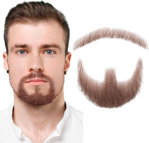 Fake Mustache Realistic Beard 100% Human Hair Full Hand Tied Facial Hair Black Goatee False Beards Lace Invisible Fake Mustache for Entertainment Drama Party Movie Makeup in Saudi Arabia
