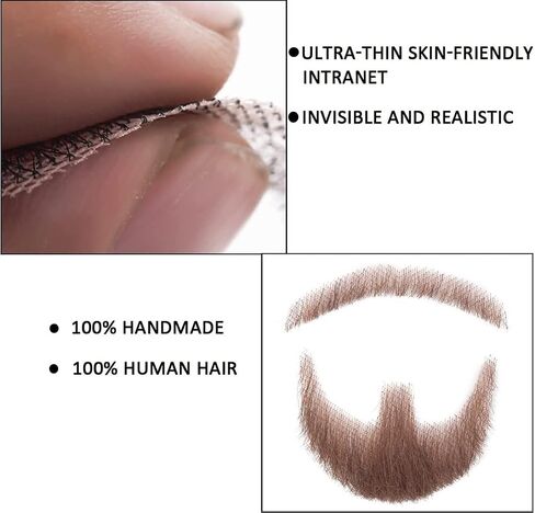 Fake Mustache Realistic Beard 100% Human Hair Full Hand Tied Facial Hair Black Goatee False Beards Lace Invisible Fake Mustache for Entertainment Drama Party Movie Makeup in Saudi Arabia