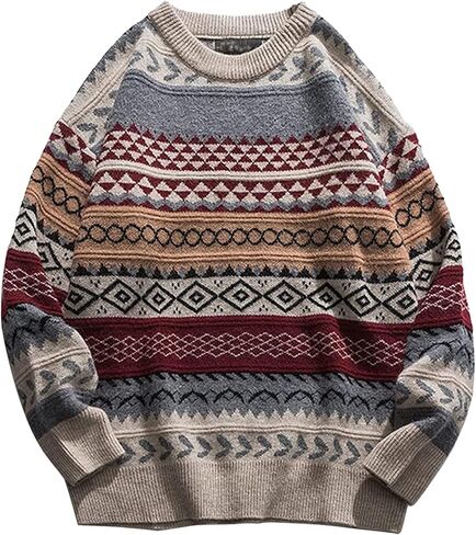 Mens Knit Sweater Grandpa Vintage Knitted Sweaters Oversized Striped Spring Pullover Casual Long Sleeve Pullovers in Kuwait